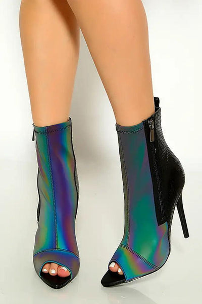 Reflective Peep Toe Lycra High Heel Booties - AMIClubwear