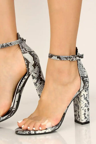 Reflective Snake Print Chunky Heels - AMIClubwear