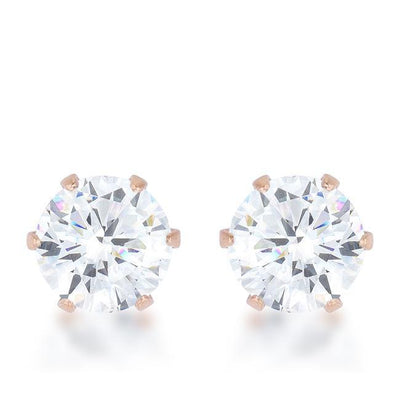 Reign 3.4ct CZ Rose Gold Stainless Steel Stud Earrings - AMIClubwear