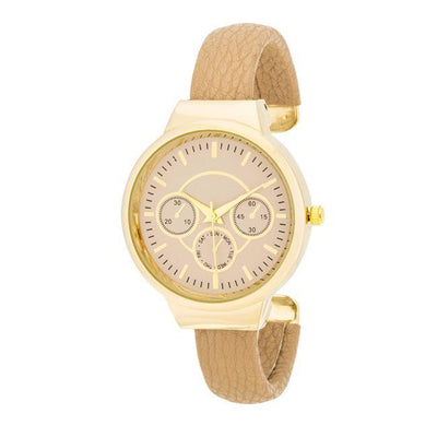 Reyna Gold Beige Leather Cuff Watch - AMIClubwear