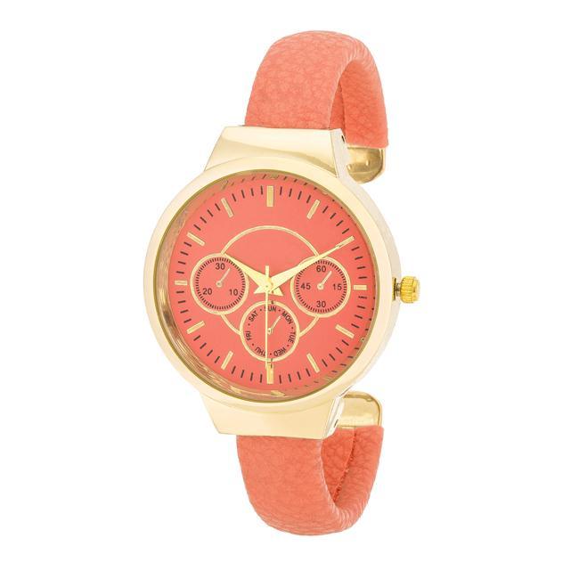 Reyna Gold Coral Leather Cuff Watch - AMIClubwear