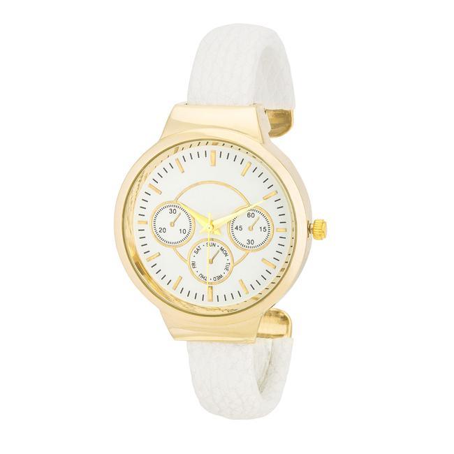 Reyna Gold White Leather Cuff Watch - AMIClubwear