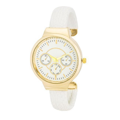 Reyna Gold White Leather Cuff Watch - AMIClubwear