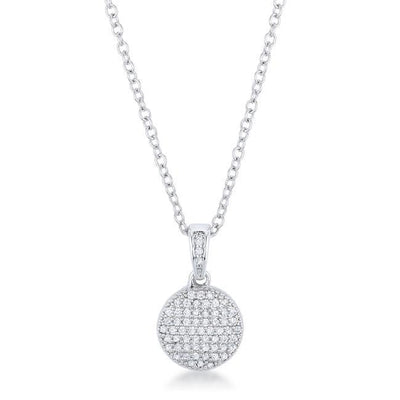 Rhodium Necklace with CZ Disk Pendant - AMIClubwear