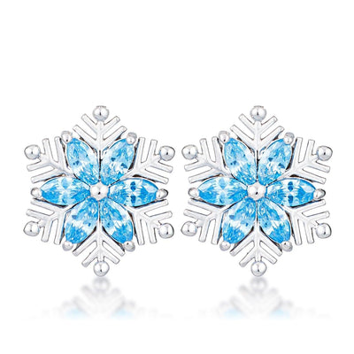 Rhodium Plated Aqua Blue Marquise Snowflake Earrings - AMIClubwear