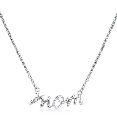 Rhodium Plated Mom Script Necklace - AMIClubwear