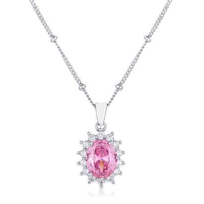 Rhodium Plated Pink Petite Royal Oval Pendant - AMIClubwear