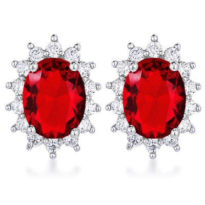 Rhodium Plated Ruby Red Petite Royal Oval Earrings - AMIClubwear