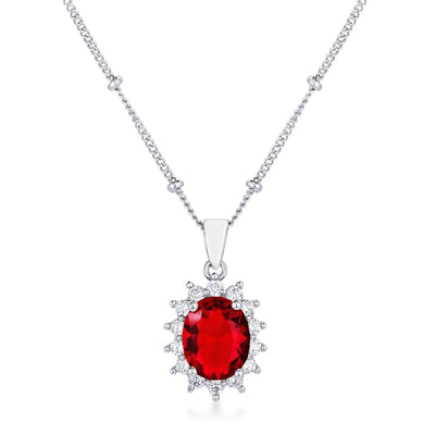 Rhodium Plated Ruby Red Petite Royal Oval Pendant - AMIClubwear