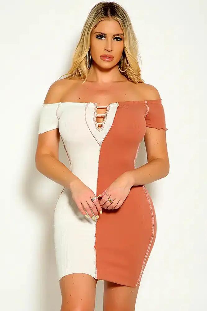 Rose Cream Colored Short Sleeve Stitched Detail dress – AMIClubwear