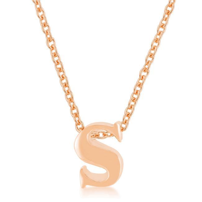 Rose Gold Finish Initial S Pendant - AMIClubwear