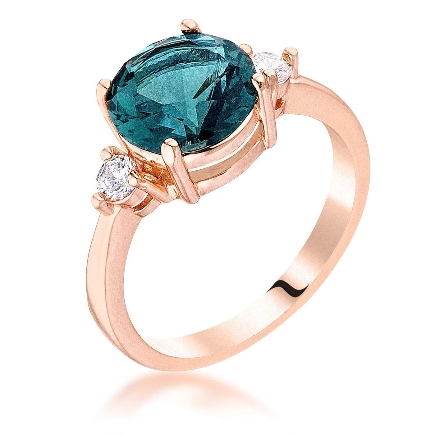 Rose Gold Plated Blue Green Three Stone Engagement Ring, <b>Size 5</b> - AMIClubwear