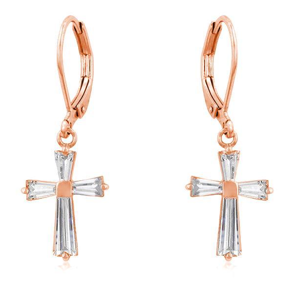 Rose Gold Plated CZ Cross Drop Earrings - AMIClubwear