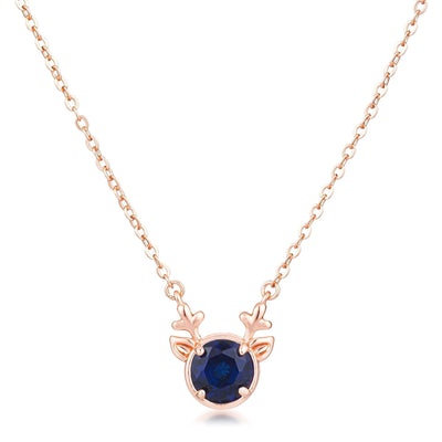Rose Gold Plated Reversible Sapphire Blue CZ Reindeer Pendant - AMIClubwear