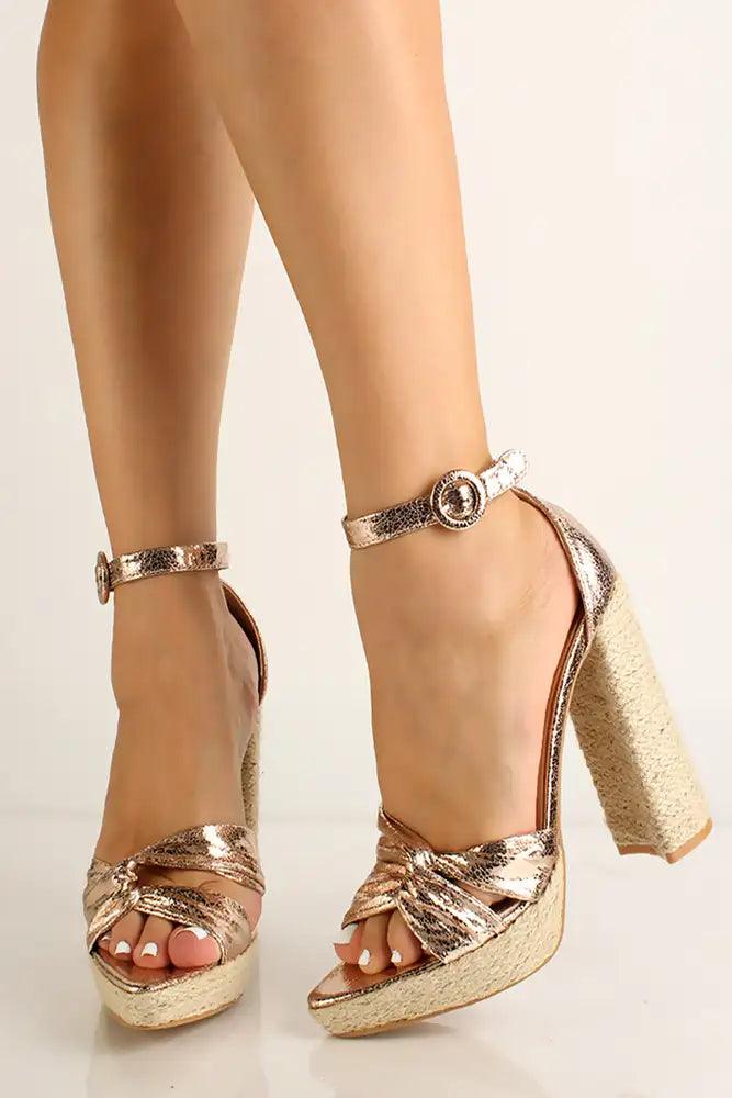 Rose Gold Platform Chunky Heels - AMIClubwear