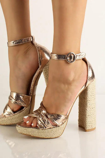 Rose Gold Platform Chunky Heels - AMIClubwear