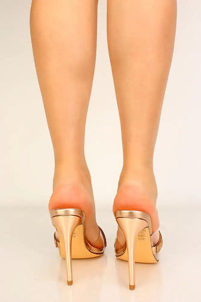 Rose Gold Rhinestone Peep Toe High Heels - AMIClubwear