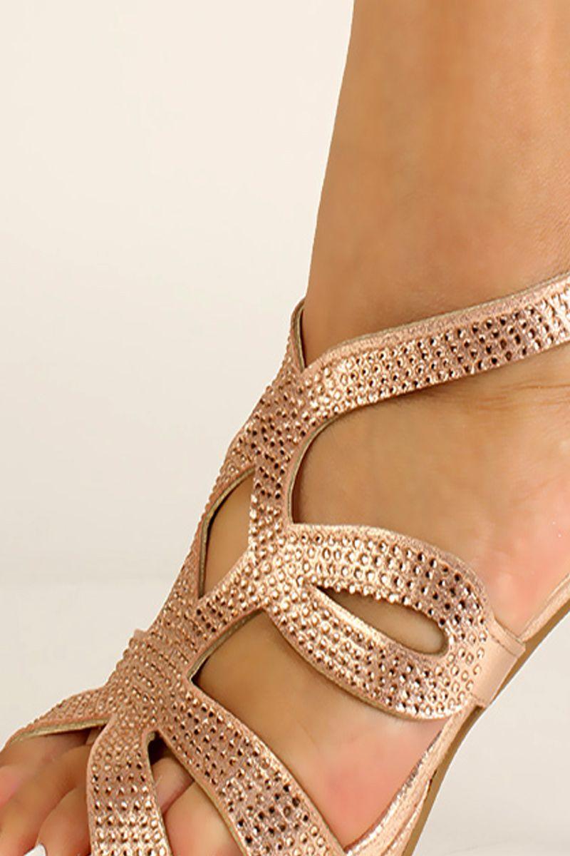 Rose Gold Rhinestone Strappy  High Heels - AMIClubwear