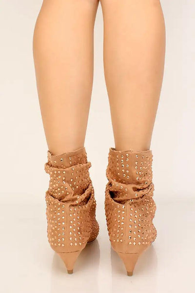 Rosegold Rhinestone Accent Pointy Toe Booties - AMIClubwear