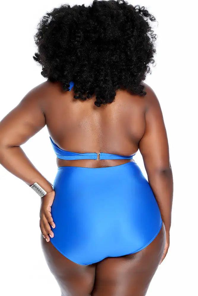 Royal Blue Bold Halter Tie High Waist Two Piece Swimsuit - AMIClubwear