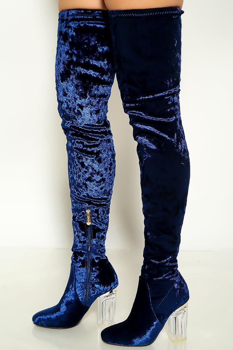 Blue velvet thigh outlet high boots