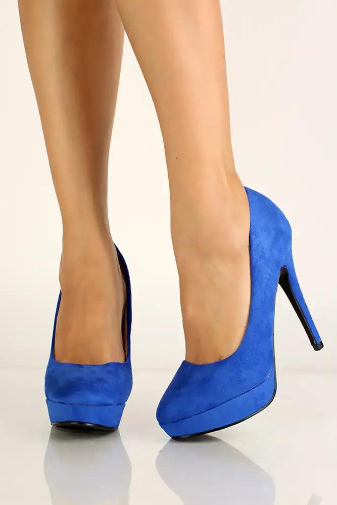 Royal Blue Faux Suede High Heel Pumps - AMIClubwear