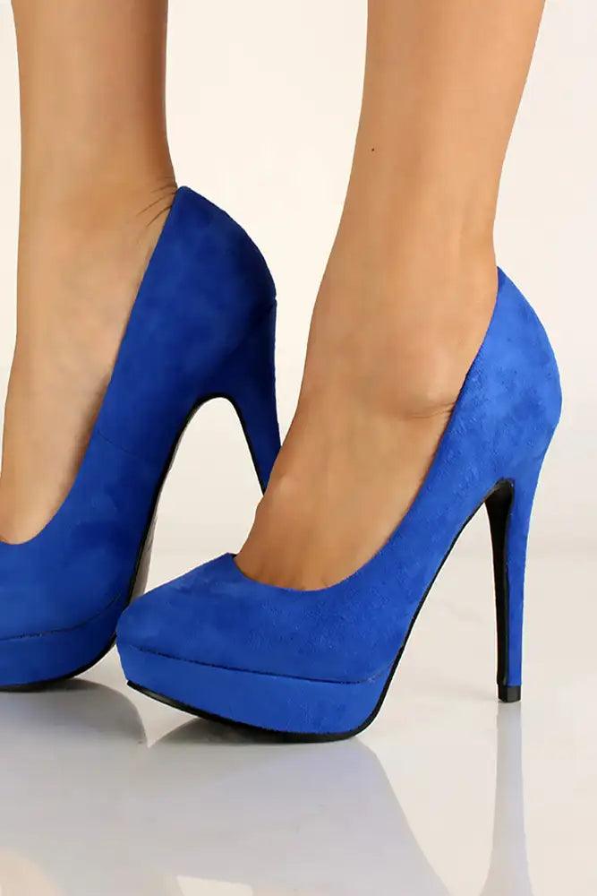 Royal Blue Faux Suede High Heel Pumps - AMIClubwear