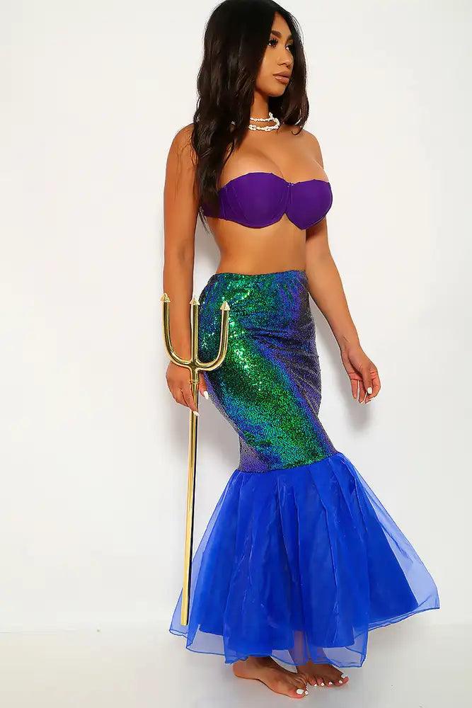 Royal Blue Green Mermaid Skirt One Piece Costume - AMIClubwear