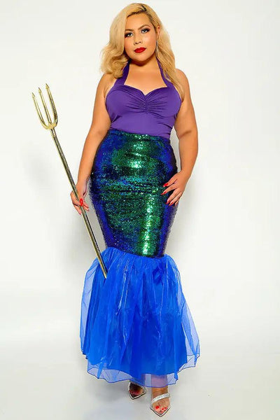 Royal Blue Green Mermaid Skirt Plus Size 1pc Costume - AMIClubwear