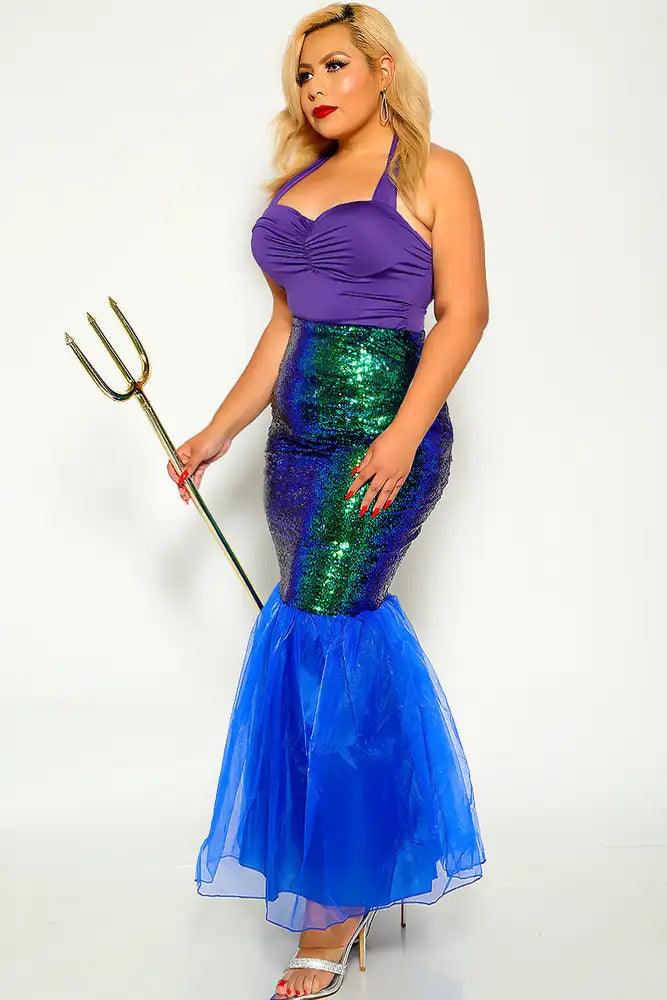 Royal Blue Green Mermaid Skirt Plus Size 1pc Costume - AMIClubwear