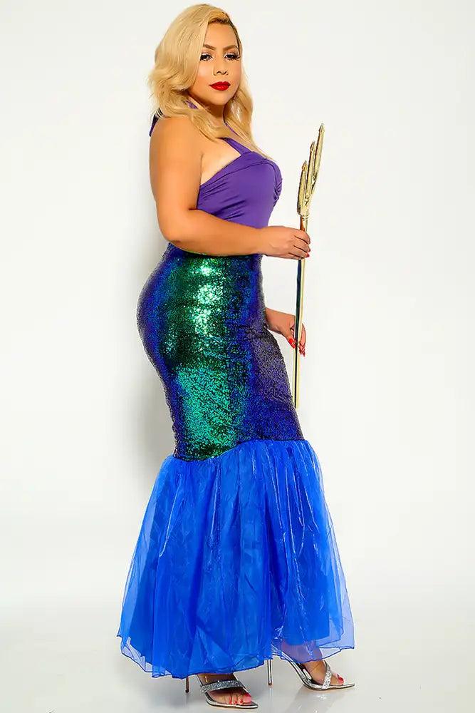 Royal Blue Green Mermaid Skirt Plus Size 1pc Costume - AMIClubwear