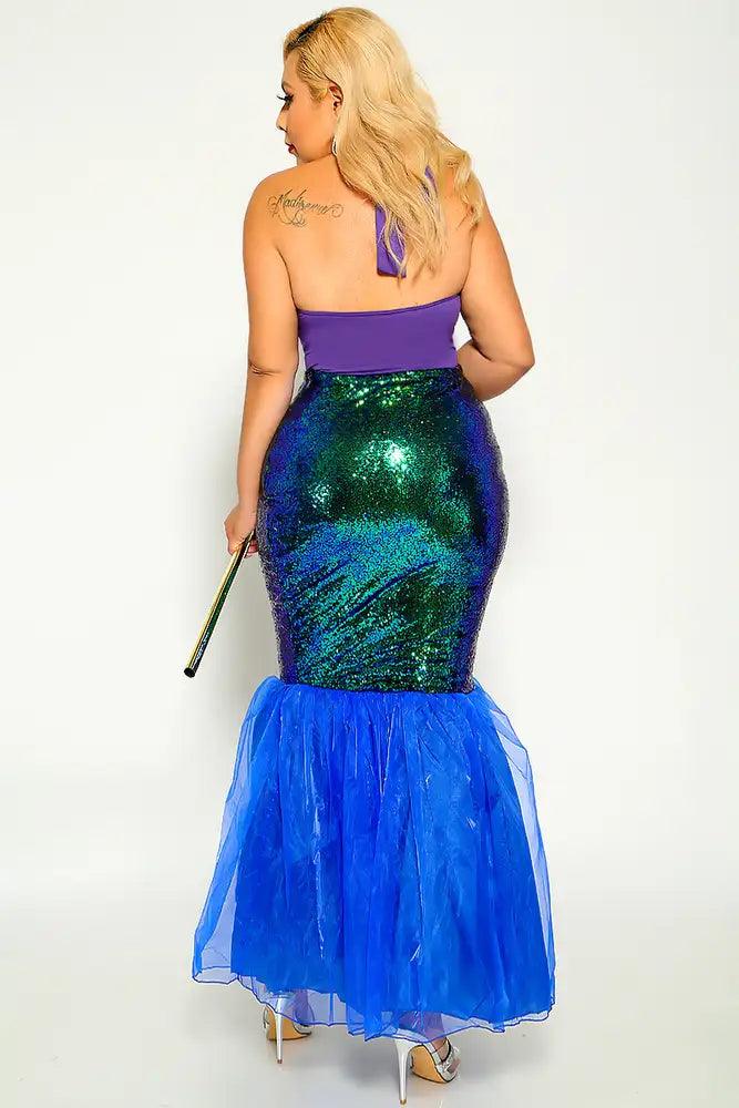 Royal Blue Green Mermaid Skirt Plus Size 1pc Costume - AMIClubwear