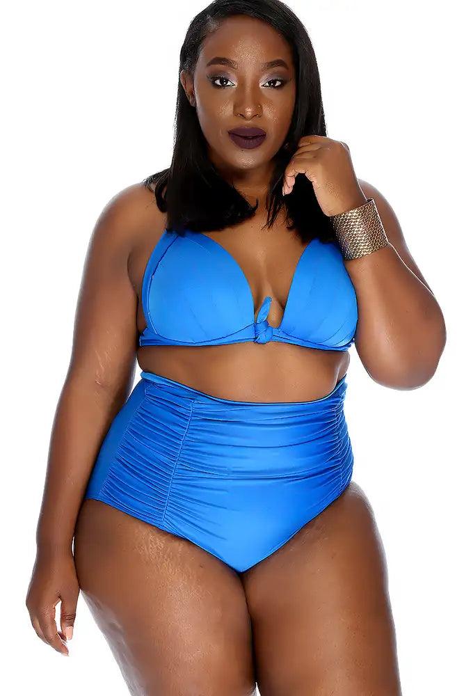 Royal Blue High Waist Two Piece Swimsuit Plus Size - AMIClubwear