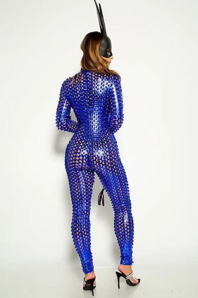 Royal Blue Metallic Textured One Piece Jumpsuit Costume - AMIClubwear