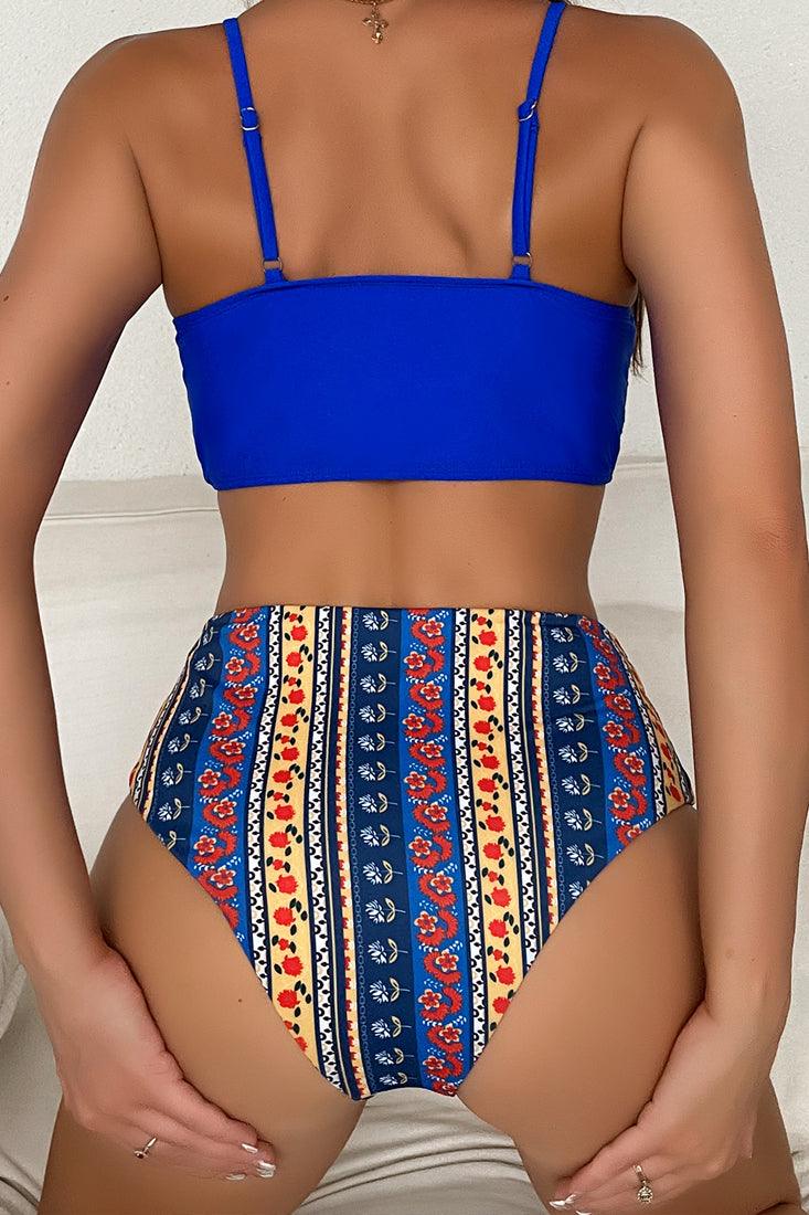 Royal Blue Multi Printed Cheeky Sexy Two Piece Swimsuit - AMIClubwear