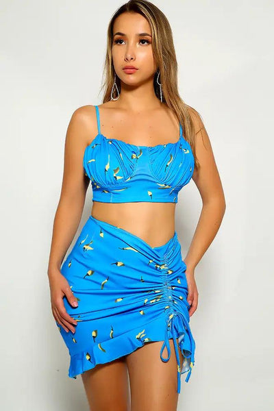 Royal Blue Printed Two Piece Dress - AMIClubwear