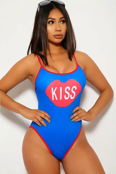 Royal Blue Red One Piece Swimsuit - AMIClubwear