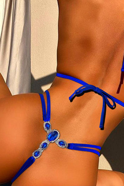 Royal Blue Rhinestone Back Accent Sexy Two Piece Sexy Swimsuit - AMIClubwear