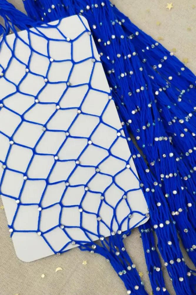 Royal Blue Rhinestone Fishnets Costume Accessory - AMIClubwear