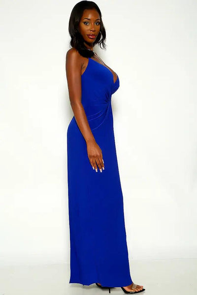 Royal Blue Sleeveless Draped Mini Maxi Dress - AMIClubwear