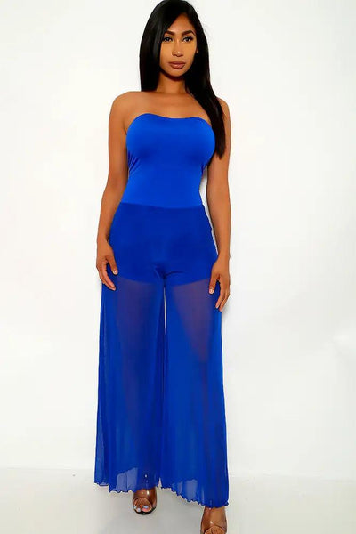 Royal Blue Strapless Flared Jumpsuit - AMIClubwear