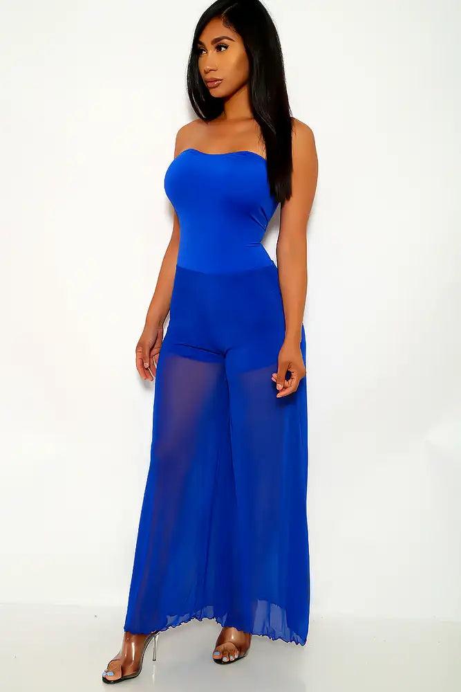 Royal Blue Strapless Flared Jumpsuit - AMIClubwear