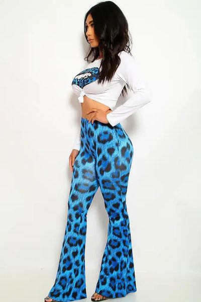 Royal Blue White Leopard Print Two Piece Outfit - AMIClubwear