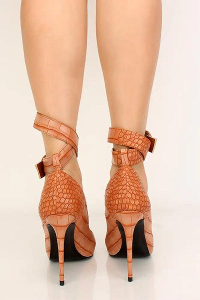 Rust Reptile Print Pointy Toe Pumps High Heels - AMIClubwear