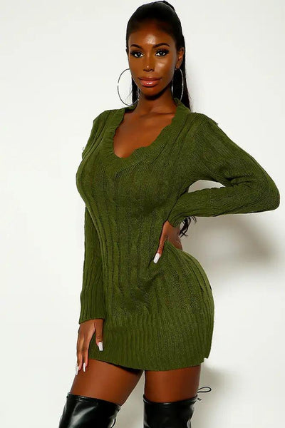Sage Long Sleeve Knitted Sweater Dress - AMIClubwear