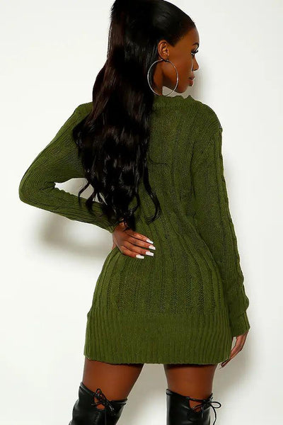 Sage Long Sleeve Knitted Sweater Dress - AMIClubwear