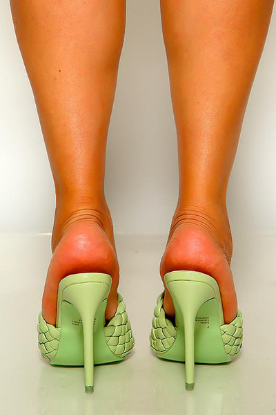 Sage Quilted Open Toe Slip On High Heels - AMIClubwear