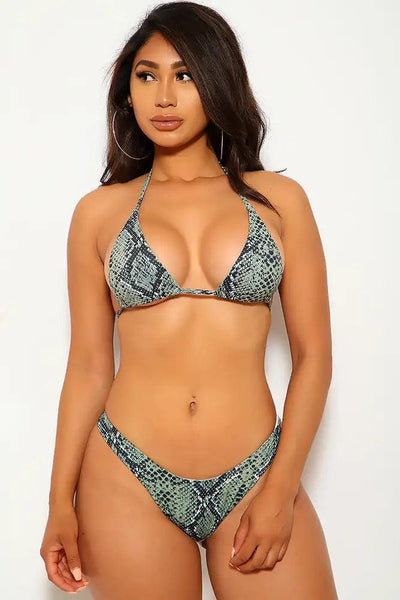 Sage Snake Print Two Piece Swimsuit - AMIClubwear