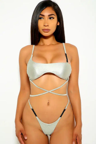 Sage Strappy Pucker Back Two Piece Swimsuit - AMIClubwear