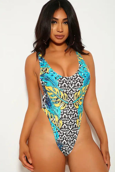 Seafoam Yellow Leaf Print Two Piece Swimsuit - AMIClubwear